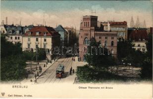 Wroclaw, Breslau; Ohlauer Thorwache mit Brücke / bridge, tram