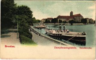 Wroclaw, Breslau; Dampferanlegestelle, Sandkirche / steamship pier, church (EK)