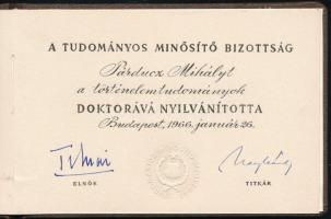 1966 MTA doktori oklevél Párducz Mihály történész részére