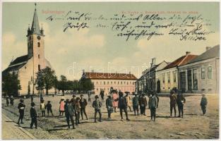 1913 Szászrégen, Sächsisch-Regen, Reghin; Evangélikus templom és iskola. Rudolf Burghardt kiadása / Lutheran churcn and school (EK)