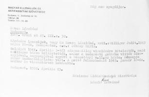 1992-2013 1944-ben meghurcolt személy (gettóba zárták) kárpótlási iratai