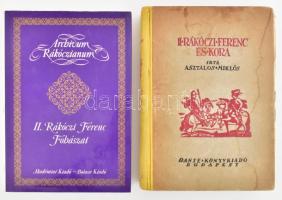 Asztalos Miklós: II. Rákóczi Ferenc és kora. Bp., 1934, Dante, 492 p.+ 32 (képtáblák) t.+ 1 (kihajtható térkép) t. Kiadói félvászon-kötés, kissé sérült borítóval és gerinccel, a borítón és a lapok szélén helyenként ázásnyomokkal, a térkép sérült. + II. Rákóczi Ferenc Fohászai. Archivum Rákóczianum IV. Bp., 1994, Akadémiai Kiadó - Balassi. Kiadói egészvászon-kötés, kiadói papír védőborítóban.