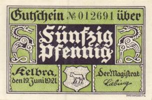 Német Birodalom / Weimari Köztársaság / Kelbra 1921. 50Pf (6x) 6 klf db, teljes sor T:I