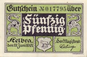 Német Birodalom / Weimari Köztársaság / Kelbra 1921. 50Pf (6x) 6 klf db, teljes sor T:I