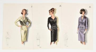 1966 3 db vintage női divatkép, ofszet nyomat, papír, 34x24 cm