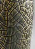 Retro zöld padlóváza, repesztett mintát imitáló mázazással, jelzett, hibátlan, m: 41 cm