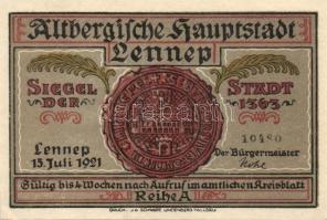 Német Birodalom / Weimari Köztársaság / Lennep 1921. 50Pf (3x) + 75Pf (4x) 7 klf db, teljes sor T:I ...