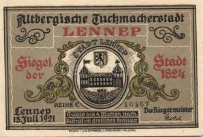 Német Birodalom / Weimari Köztársaság / Lennep 1921. 50Pf (3x) + 75Pf (4x) 7 klf db, teljes sor T:I ...