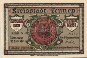 Német Birodalom / Weimari Köztársaság / Lennep 1921. 50Pf (3x) + 75Pf (4x) 7 klf db, teljes sor T:I ...