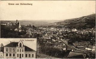 Szelindek, Stolzenburg, Slimnic; látkép, Evangélikus iskola. Thomas Zimmermann kiadása / general view, Lutheran school (Rb)