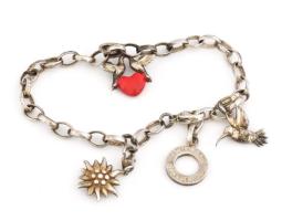 Ezüst(Ag) zsuzsu karkötő, Thomas Sabo jelzéssel, charmokkal, bruttó: 16,1 g