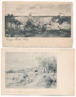 8 db RÉGI hosszú címzéses művészeti motívum képeslap vegyes minőségben / 8 pre-1905 art motive postcards in mixed quality