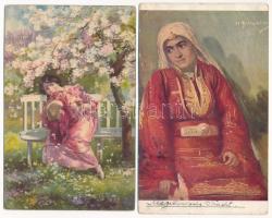 6 db RÉGI motívum képeslap vegyes minőségben hölgyekről / 6 pre-1945 motive postcards in mixed quality: ladies