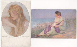 6 db RÉGI motívum képeslap vegyes minőségben hölgyekről / 6 pre-1945 motive postcards in mixed quali...