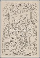 Kádár Béla (1877-1956): Arcok, cinkográfia, papír, paszpartuban, jelzett a cinkográfián, 19×13 cm