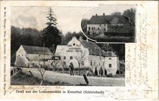 1904 Kreuttal, Kreutthal (Schleinbach); Gruss aus der Louisenmühle, Hans Pell's Restauration / mill and restaurant (r)