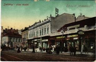 1913 Miskolc, Széchenyi utca, Klein Sámuel, Képeslap Király, Roth Ármin utóda, Bloch üzlete (szakadások / tears)