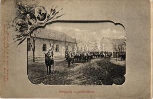 1901 Kivonulás a gyakorlótérre, József főherceg, Br. Fejérváry Géza, Gromon Dezső. Ellinger Ede 6. sz. Art Nouveau (EK)