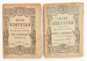 Michelet Gyula: Lengyel- és Oroszország. Kosciusko legendája. Ford.: De Gerando Antonina. + Voltaire: XII. Károly története. Ford.: Pruzsinszky Pál. Olcsó Könyvtár 104-105. sz. és 1287-1293. sz. Bp., 1878-1903, Franklin-Társulat. Kiadói papírkötés, sérült, viseltes állapotban.