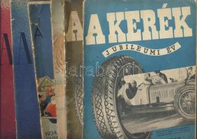 1934-1938 6db "A Kerék" autós magazin, közte a 10 éves jubileumi számmal