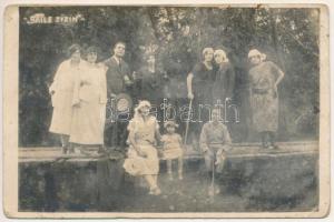 1925 Zajzon, Zaizon-fürdő, Zajzonfürdő, Baile Zizin; csoportkép / group photo (lyukak / pinholes)