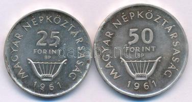 1961. 25Ft Ag + 50Ft Ag "Liszt pár" T:AU (eredetileg P) patina 
Adamo EM7, EM8