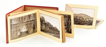 cca 1890 Karlsbad (Karlovy Vary), leporelló album 47 db litografált képpel, sérült, szétvált állapot...