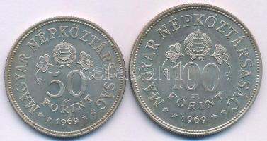 1969. 50Ft Ag + 100Ft Ag "Tanácsköztársaság" érmepár T:AU 
Adamo EM34, EM35