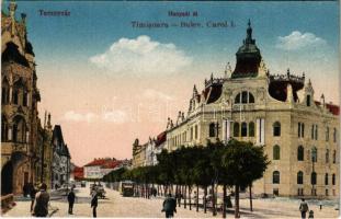 Temesvár, Timisoara; Hunyadi út, villamos. Vasúti levelezőlapárusítás 284. 1918. / Bulev. Carol I / street and tram