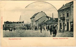 Gyulafehérvár, Karlsburg, Alba Iulia; Novák Ferenc tér, Jáger tamás és Lobstein Sámuel üzlete. Papp György kiadása / square, shops