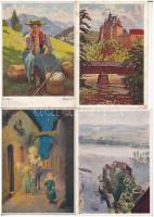 12 db RÉGI és MODERN német és osztrák művész motívum képeslap vegyes minőségben / 12 pre-1945 and modern German and Austrian art motive postcards in mixed quality