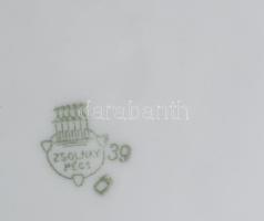 Zsolnay madármintás kínáló. Jelzett, kopással, d: 24,5 cm