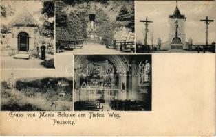 1916 Pozsony, Pressburg, Bratislava; Gruss von Maria Schnee am Tiefen Weg / Mély út kápolna és belseje / chapel interior