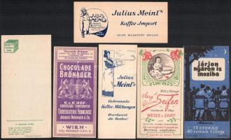 6 db különféle számolócédula (Chocolade Brünauer, Julius Meinl, stb.)