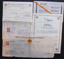 1928-1931 4db érdekes SHELL kőolaj nyomtatvány, mint: 2db számla okmánybélyegekkel illetve 2db céges hirdetmény, reklám