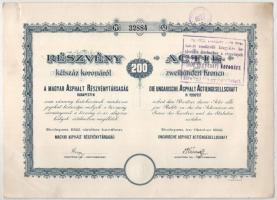 Budapest 1920. "Magyar Asphalt Részvénytársaság" részvénye 200K-ról, magyar és német nyelv...