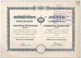 Budapest 1920. "Magyar Asphalt Részvénytársaság" részvénye 200K-ról, magyar és német nyelv...