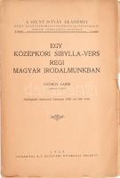 György Lajos: Egy középkori Sibylla-vers régi magyar irodalmunkban. 1929, Pécs, Dunántul R.T. Egyetemi Nyomda, sérült kiadói papírkötés.