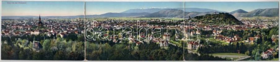 Graz, von der Hilmwarte / general view, 3-tiled panorama card (r)