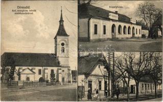 1923 Dömsöd, Református templom, Hősök szobra, Postahivatal, községháza. Özv. Grünwald Mátyásné kiadása (EK)