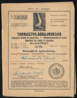 1934 Tornászvilágbajnokság Budapest résztvevő rlszére kiadott füzet információkkal, jegyekkel, stb 64p .