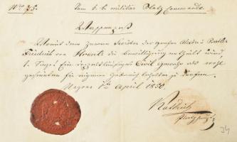 cca 1850-1880 28 db okmány, levél, némelyik katonai témájú viaszpecsétekkel, szignettákkal