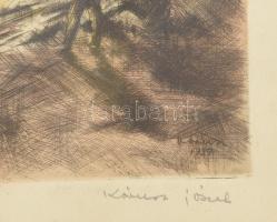 Kórusz József (1927-2010): Napnyugta. rézkarc. Jelzett. 20x30 cm üvegezett keretben