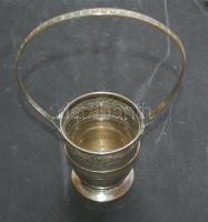 Múlt század eleji alpakka kosárka kivehető belső üveg résszel, 27cm-es magassággal és szépítendő állapotban