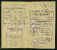 1940 Bp., Magyar Királyság által kiállított fényképes útlevél, szlovák, német, stb. vízumokkal, egyi...