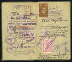 1940 Bp., Magyar Királyság által kiállított fényképes útlevél, szlovák, német, stb. vízumokkal, egyi...