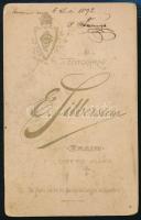 1892 Znojmo (Znaim), katona dedikált portréja, vizitkártya E. Silberstein műterméből, 10,5x6,5 cm