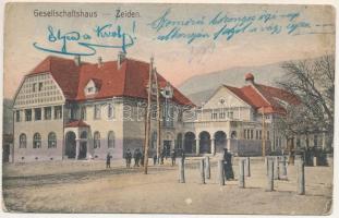 1910 Feketehalom, Zeiden, Codlea; Gesellschaftshaus / vendéglő. Martin Metter kiadása. Photogr. Greiner / restaurant (EB)
