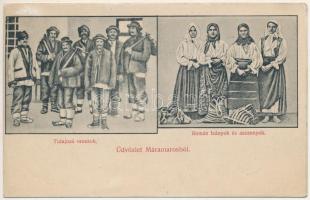 1913 Máramaros, Maramures; tutajozó oroszok, román leányok és asszonyok. Kaufmann Ábr. és fiai kiadása / Russian rafters, Romanian women and girls, folklore (fl)