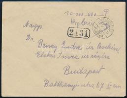 1946 (15. díjszabás) Távolsági levél 20 grammig 10.000.000P készpénzes bérmentesítéssel FEHÉRGYARMAT - Budapest